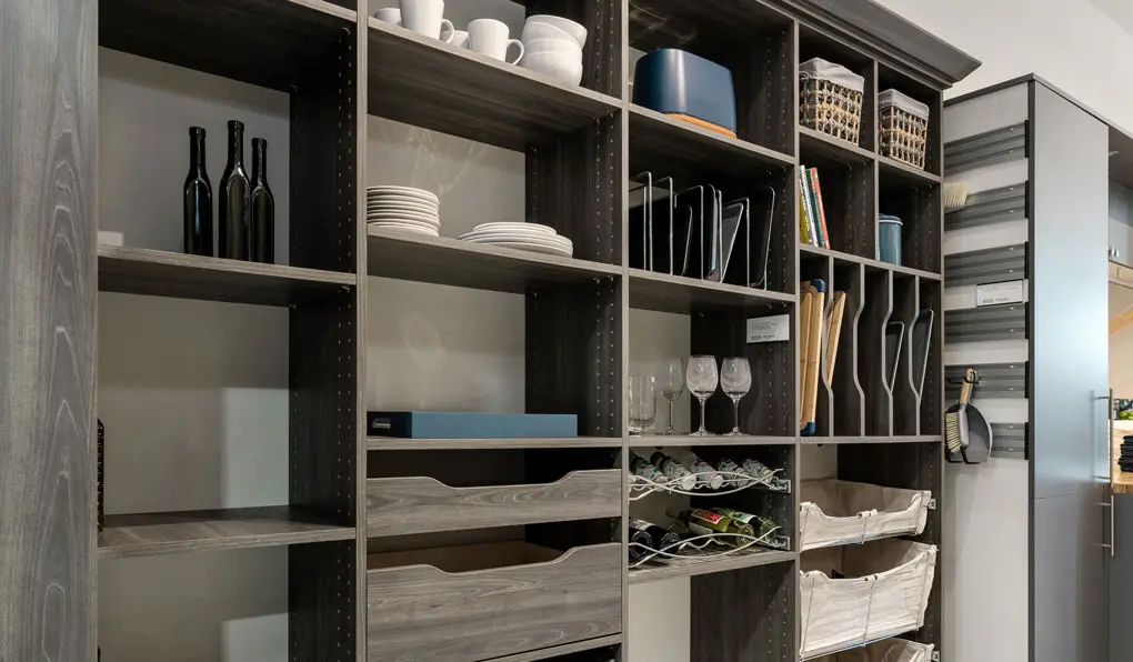 Dark Wood Built In Pantry Storage solution